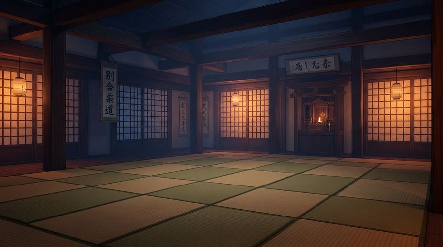 A warm-wood judo hall with quiet tatami mats.