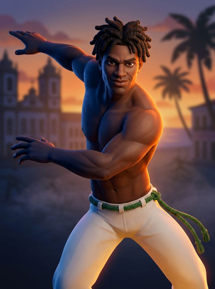 Stylized capoeira fighter portrait