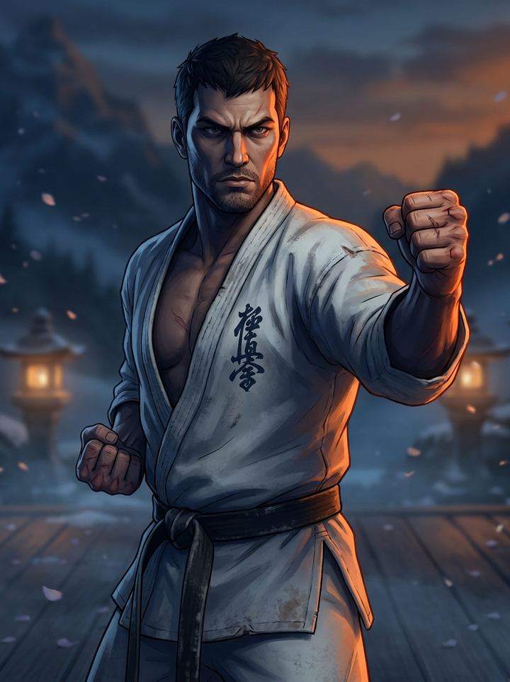 Stylized Kyokushin karate fighter portrait