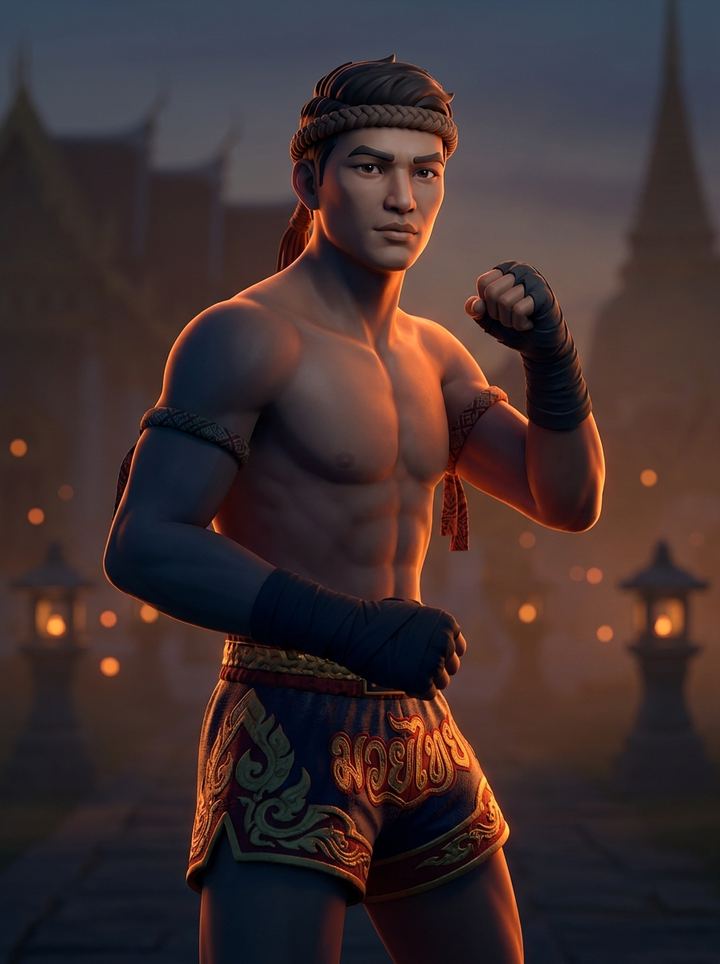 Stylized Muay Thai fighter portrait